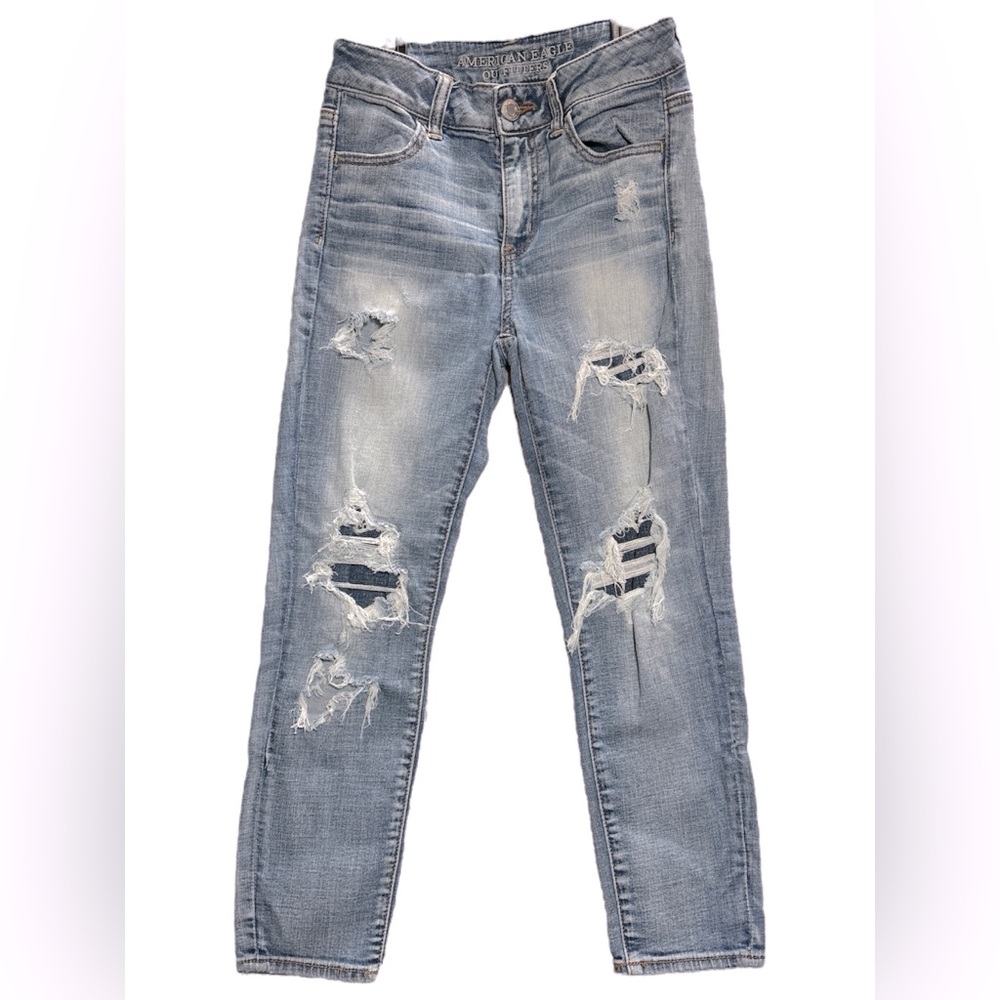 American Eagle Outfitters Hi-Rise Jegging Crop Distressed Blue Jeans Sz 2